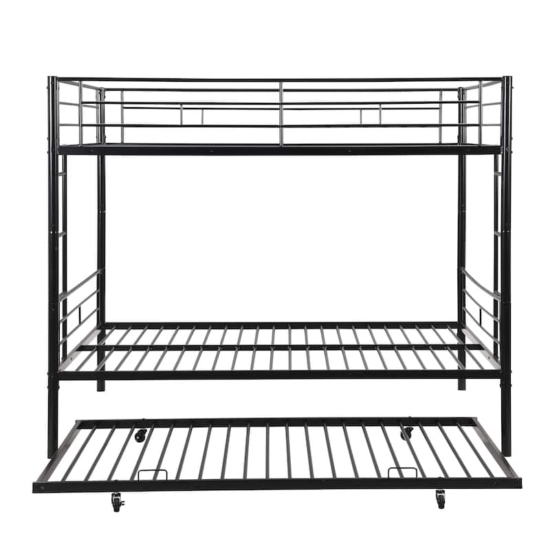 Full Over Full with trundle Metal Bunk Bed , No Box Spring Needed, Easy Assemble