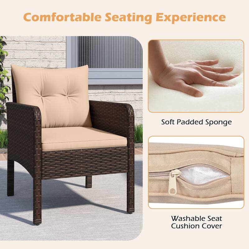 Gymax 3 PCS Patio PE Wicker Furniture Set w/Cushions & Tempered Glass