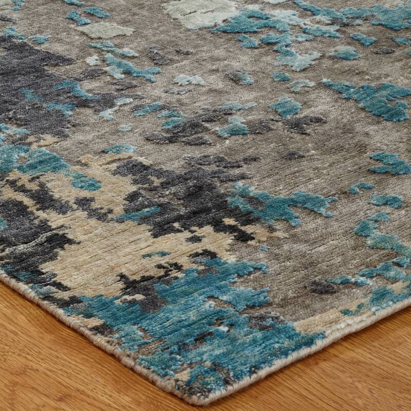 Modern Multi-Colored Hand-Knotted Viscose Area Rug