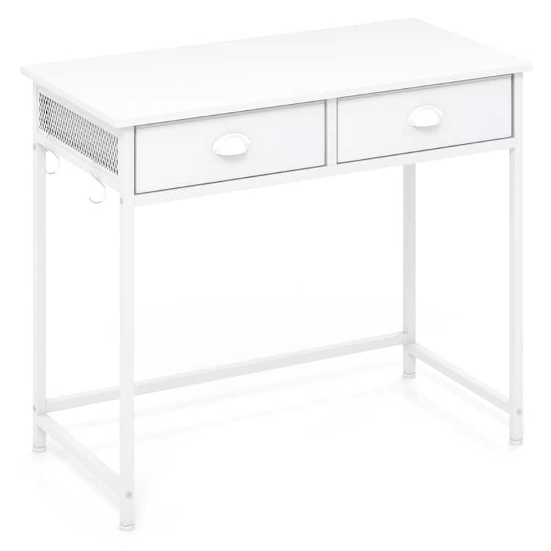 36'' Space Saving Laptop Desk Small Computer Desk w/ Hooks - White