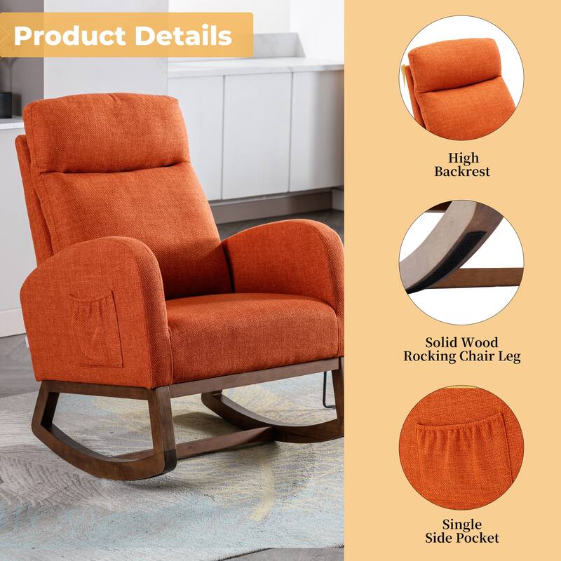 GDFStudio - Amelia Linen Upholstered Rocking Chair with Spacious Seat and Tall Back Design