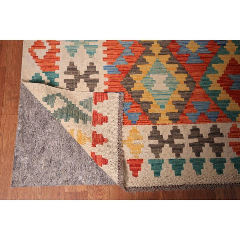 South Western Style Kilim Area Rug Flatweave Wool Carpet - 8'1" x 9'10"