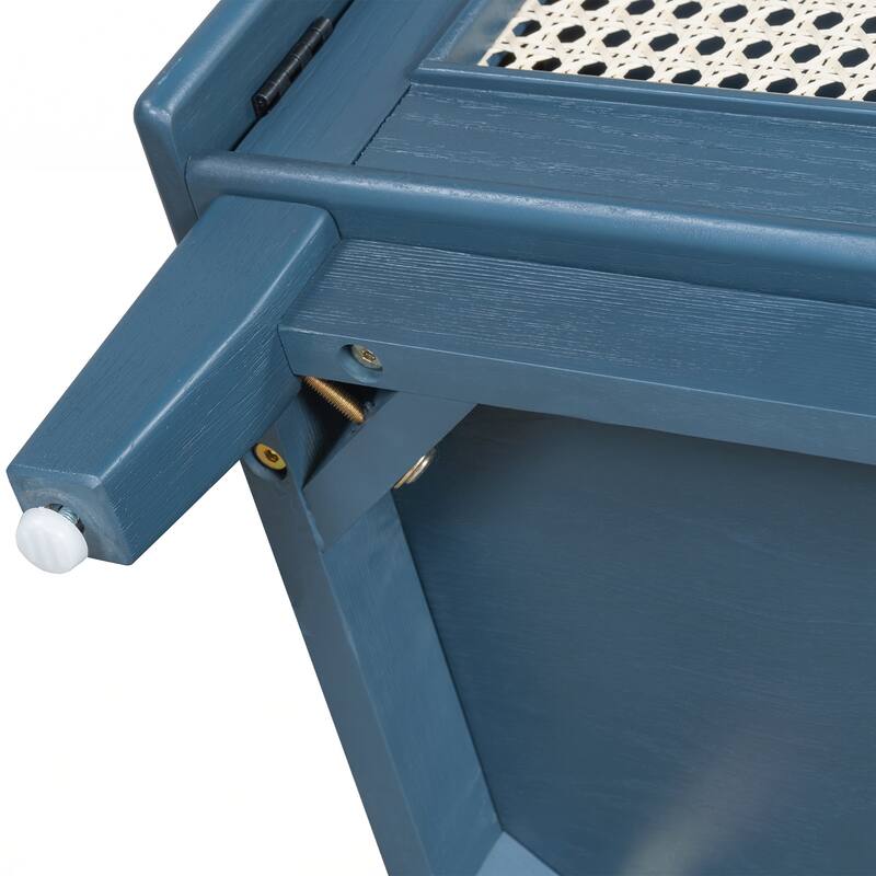 Rattan Entryway Bench with Storage, Cushioned Shoe Bench with Double Doors