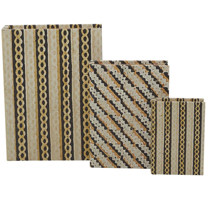 Faux Storage Book Decorative Box - Set of 3 Dark Brown, Gray, Cream, Beige, Multi Colored, Blue, White - Roche River Decor