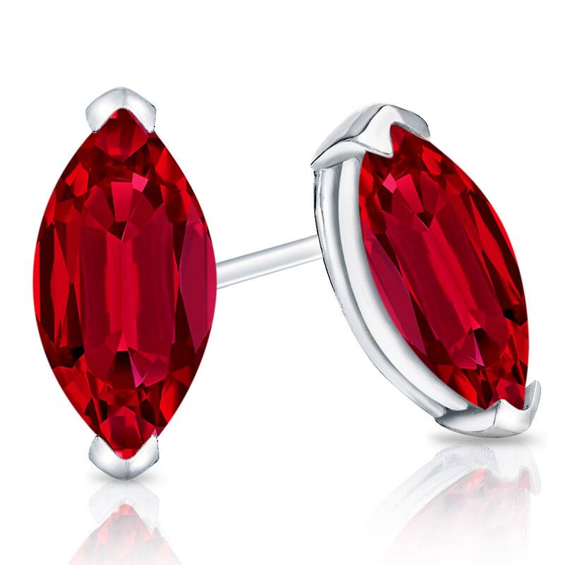 Auriya 14k Gold Lab Grown Gemstone Ruby Stud Earrings Marquise 0.25 to 5.00 ct. tw. V-End Prong Screw-Back