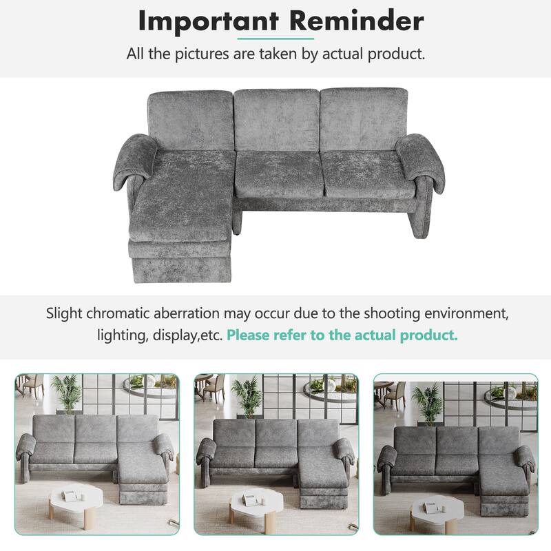 Modern L Shaped Sofa Bed with Adjustable Backrest and Reversible Chaise and High Legs for Small Space Living Room