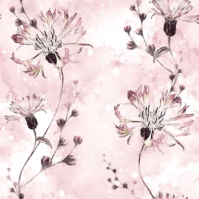 Pink Dandelion Floral Removable Wallpaper - 10'ft H x 24''inch W