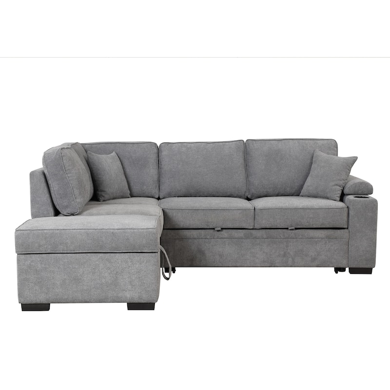 Velvet Convertible Sleeper Sectional Sofa, Pull-Out Couch Bed, L-Shaped Corner Sofa with USB Ports and Dual Power Sockets
