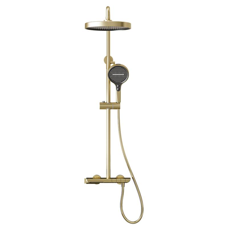 Modland 3-Function 11" Rainfall Shower System, Adjustable Slide Bar, 1.59GPM, Brushed Gold/Chrome