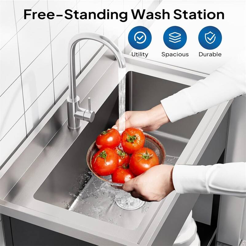 Freestanding Stainless Steel Utility Sink Laundry/Kitchen Sink With Faucet & Legs
