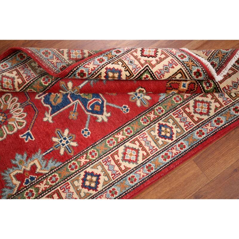 Geometric Red Kazak Oriental Accent Rug Handmade Wool Carpet - 3'4" x 5'0"