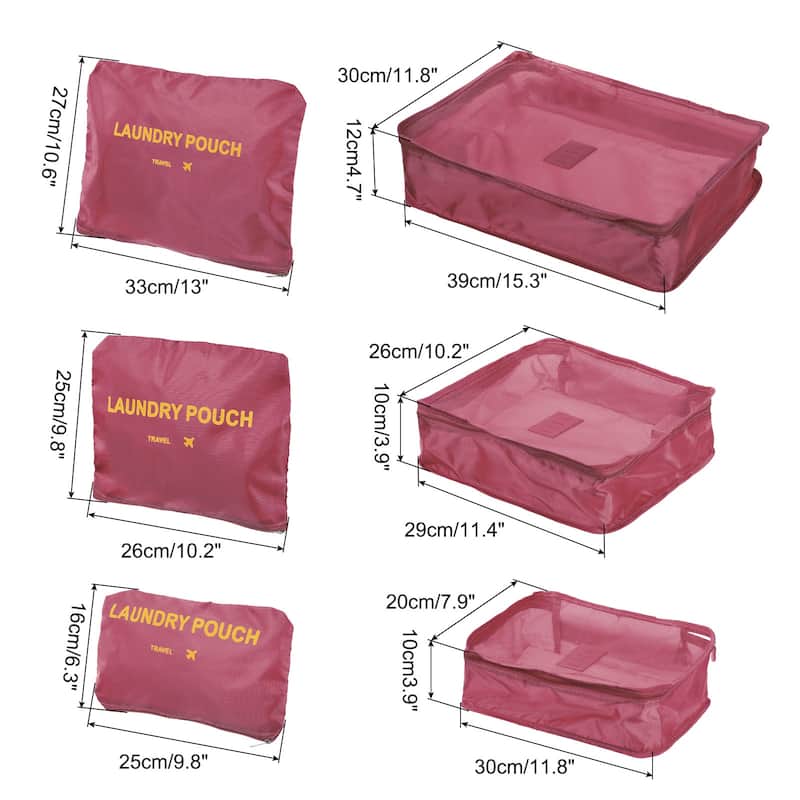 6Set Packing Cube, Luggage Packing Organizer Travel Bags - Wine Red