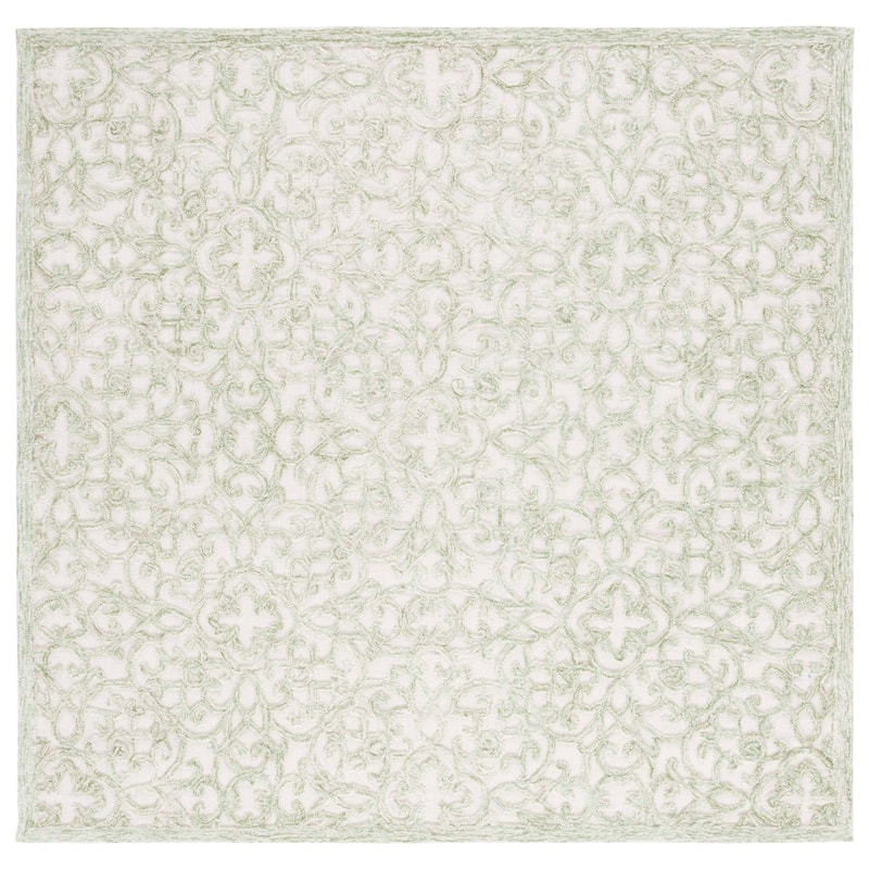 SAFAVIEH Handmade Trace Racheal Modern Wool Rug - 6' Square - Ivory/Green