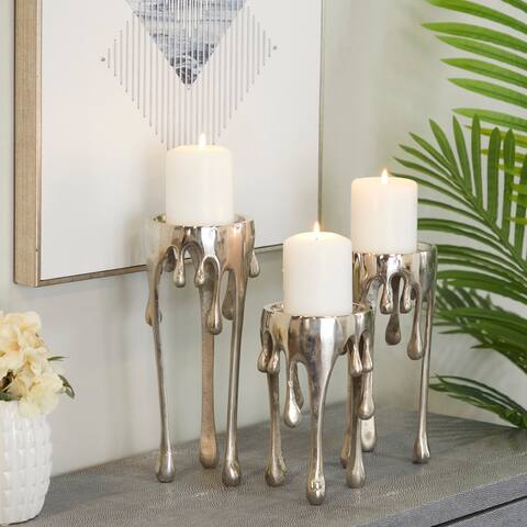 Melting Dripping Wax Metal Contemporary Candle Holders - S/3 12", 10", 8"H