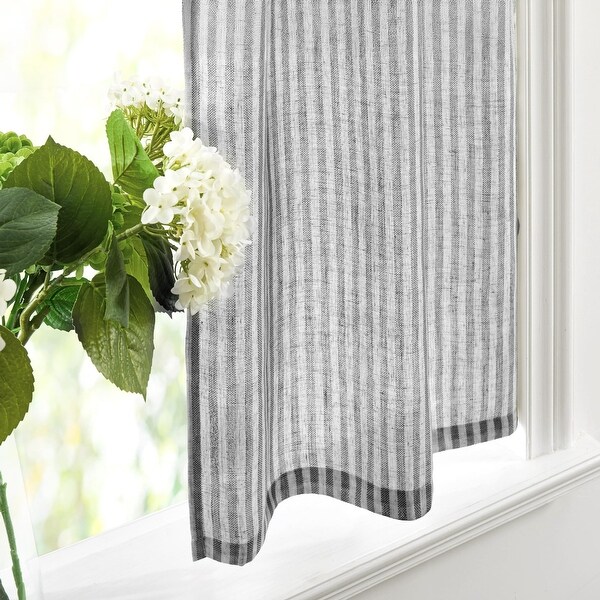 Cafe Curtains Stripe Pattern Linen Blend Semi Sheer Shades - Bed