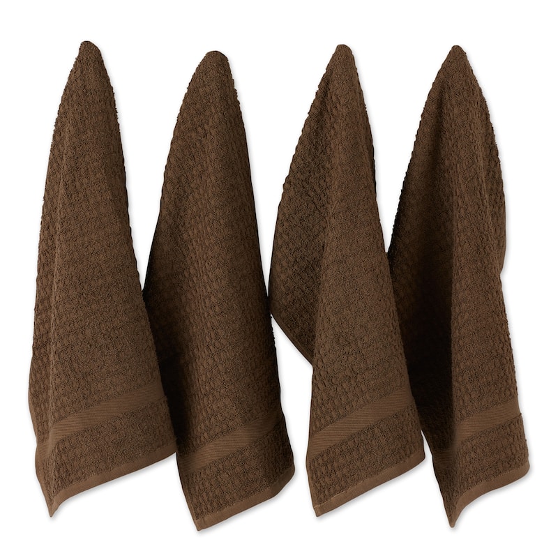 Solid Waffle Terry Dishtowel Set of 4 - Brown