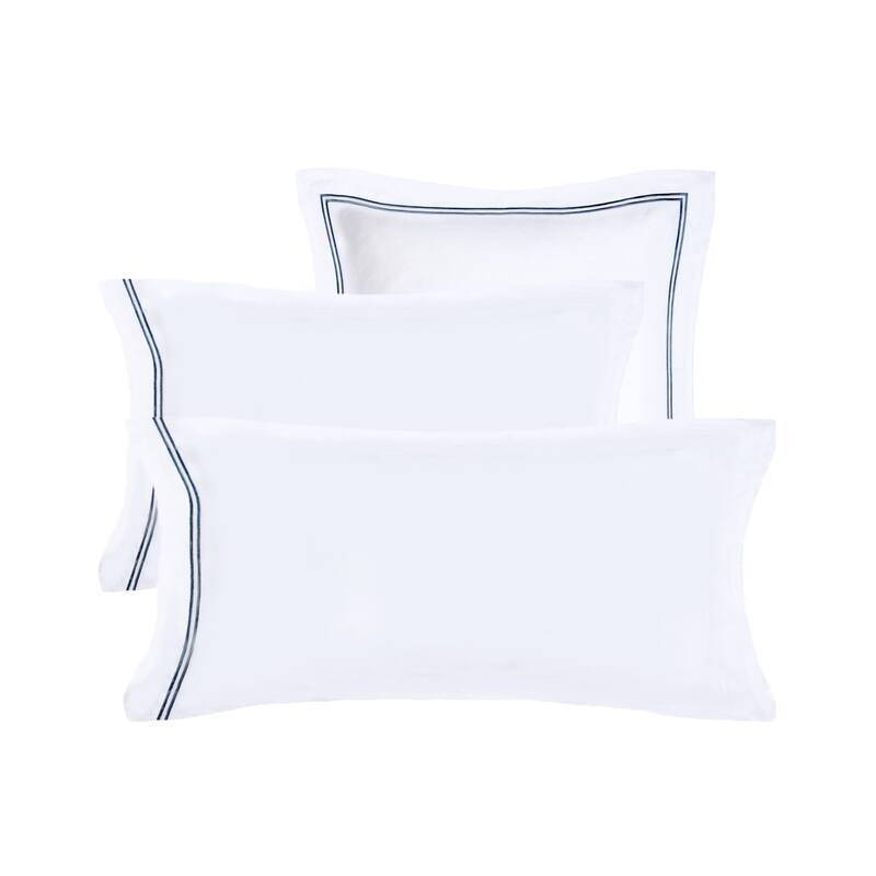 Belgian Flax Linen Collection 2 Stripe Embroidery Bed Sheet Set