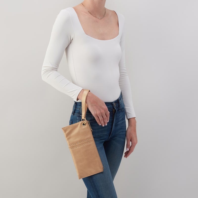 HOBO Vida Studded Leather Wristlet - Dusty Gold