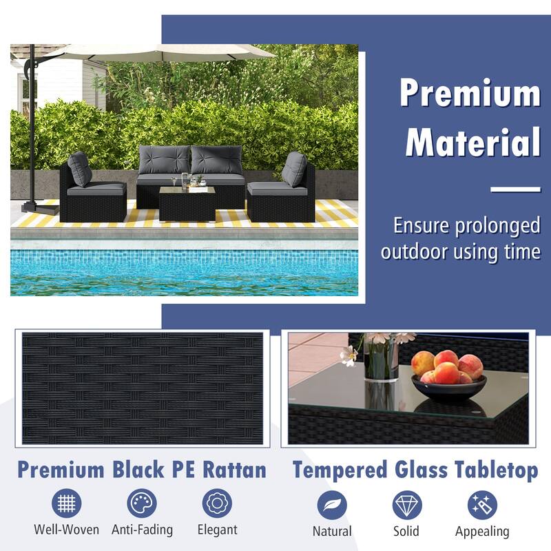 Gymax Set Of 5 Outdoor Furniture Set w/ Seat & Back Cushions Tempered