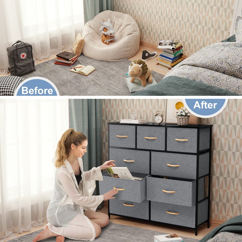 Home Extra Wide Closet Dresser Storage Tower Organizer Unit 9 Drawers