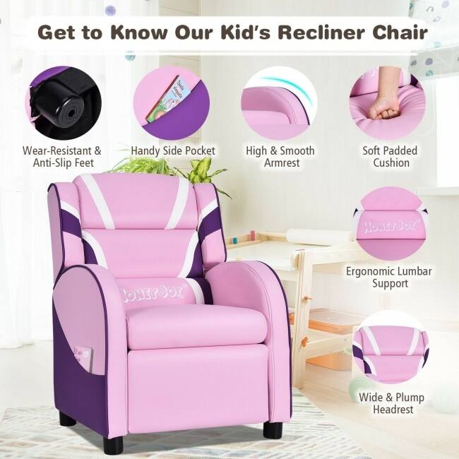 Kids Leather Recliner Chair with Side Pockets