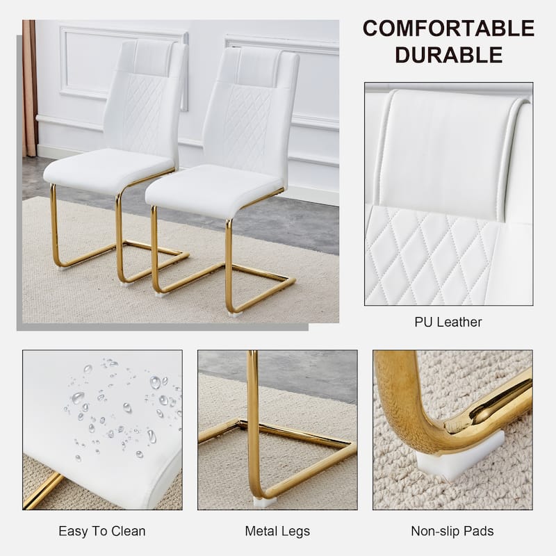 Faux Leather Dining Room Chairs with Upholstered Seat, Modern Kicthen Chairs Armless Accent Chairs with Metal Legs, Set of 4