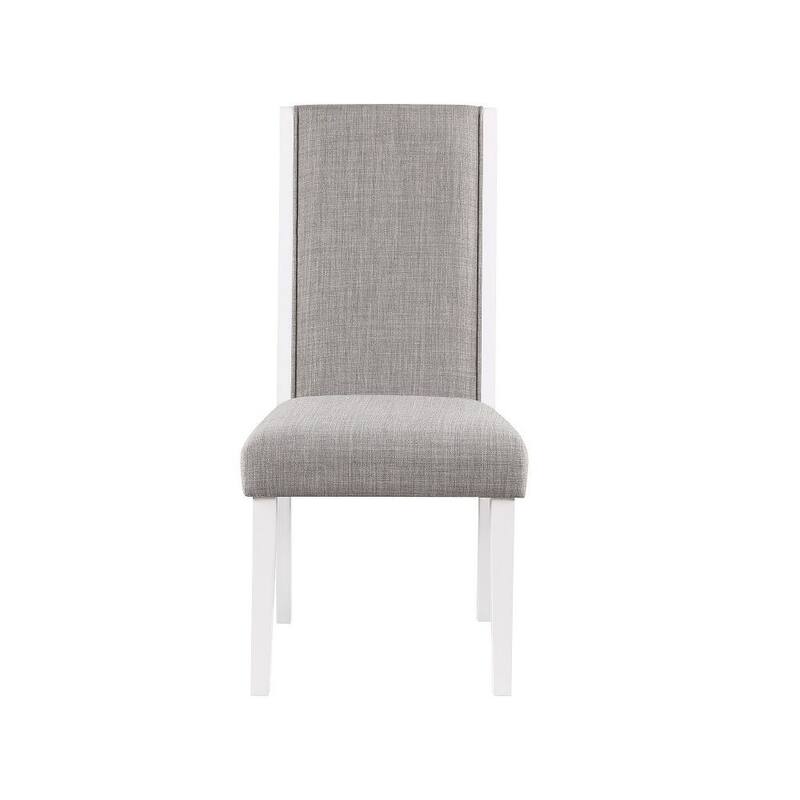 Joyce 26 Inch Side Dining Chair Set of 2, Gray Linen Upholstery, White Wood