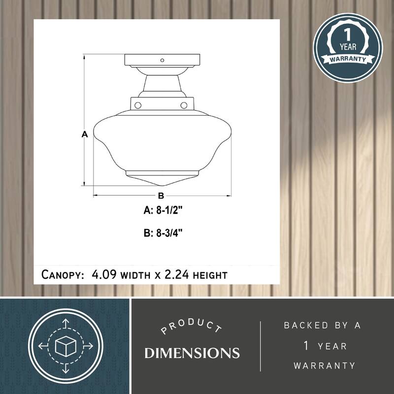Eastgate 8.75-in W Traditional Semi Flush Mount Ceiling Light White Schoolhouse Glass