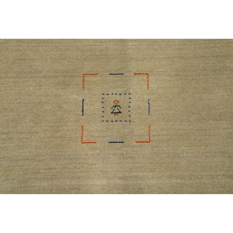 Hand Knotted Oriental 100% Wool Carpet Tribal Animal Pictorial Beige & Ivories Gabbeh Area Rug - 7' 11'' X 7' 9''