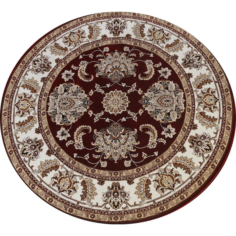 Traditional Floral Red Tabriz Turkish Area Rug Oriental Carpet - 8'0" x 8'0" Round