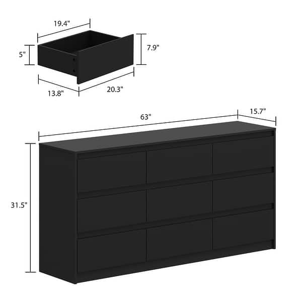 dimension image slide 3 of 6, Modern Dresser for Bedroom 9 Drawers Wood Dresser Chest of Drawers