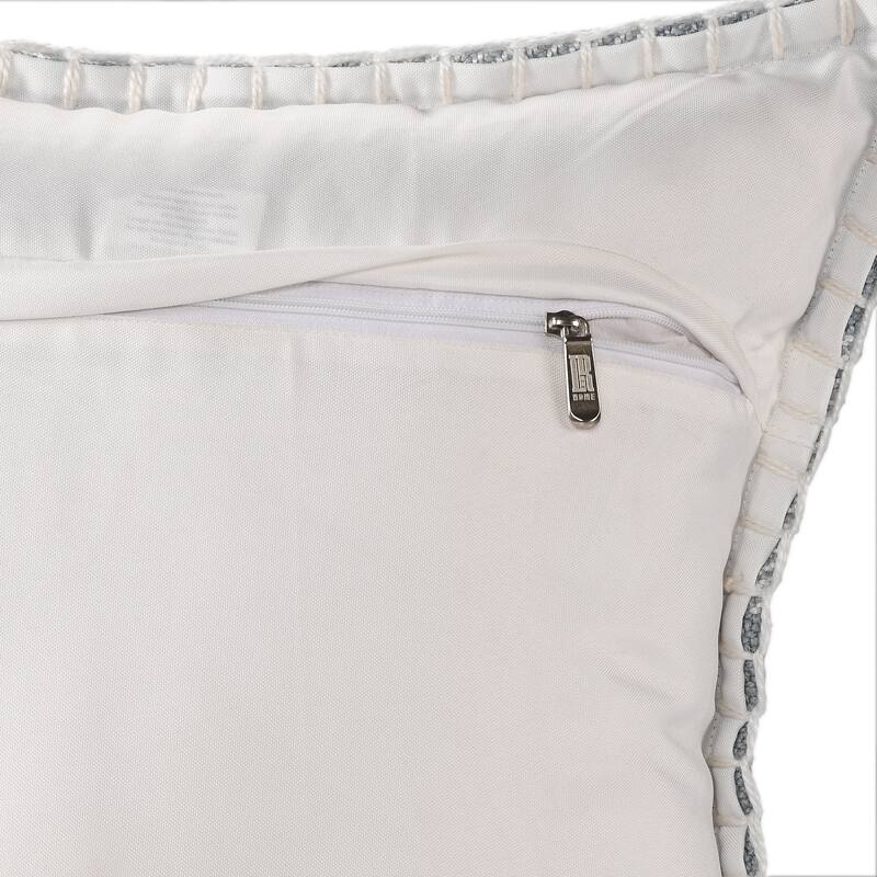 Sevita Hand-Woven Light Gray/Ivory Plaid Polyester Indoor/Outdoor Throw Pillow