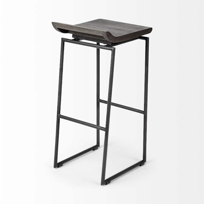 Givens Black Solid Wood Seat with Black Metal Frame Bar Stool - 14"W x 15.8"D x 31.8"H