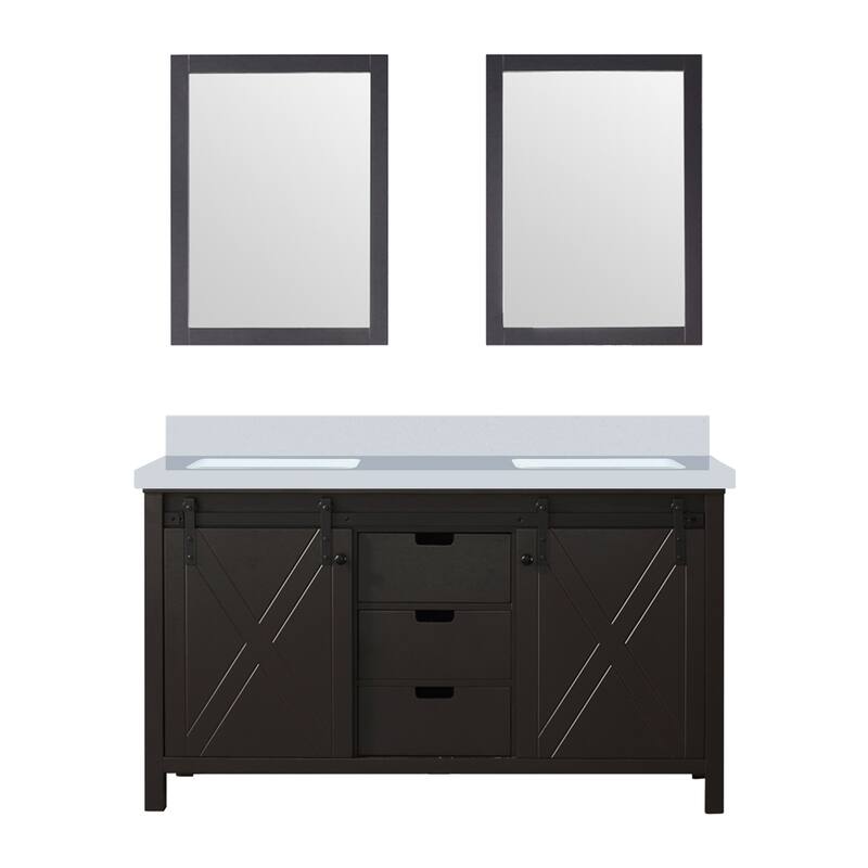 Marsyas Bath Vanity, White Quartz Countertop and Mirrors - 60 - Brown