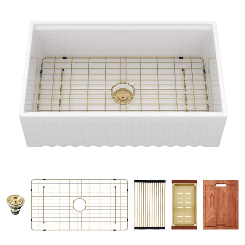 White Farmhouse Sink Workstation - Porcelain Ceramic Single Bowl Apron Front Kitchen Sink