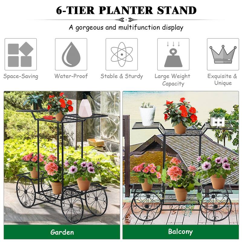6-Tier Garden Cart Stand Flower Rack Display Decor Flower Pot Plant - See Details