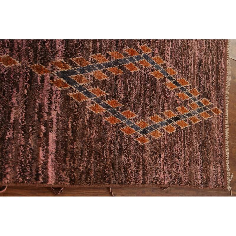 Hand Knotted Oriental 100% Wool Carpet Modern Tribal Pink Moroccan Area Rug - 8' 0'' X 5' 9''