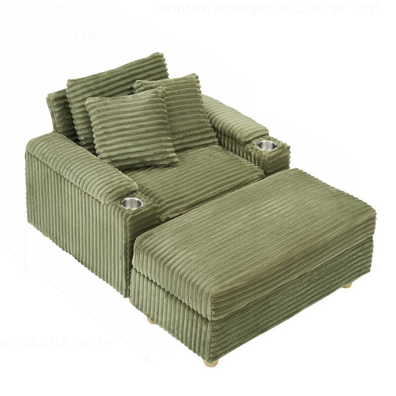Comfortable Corduroy Sofa with Multiple Pillows and Storage Options