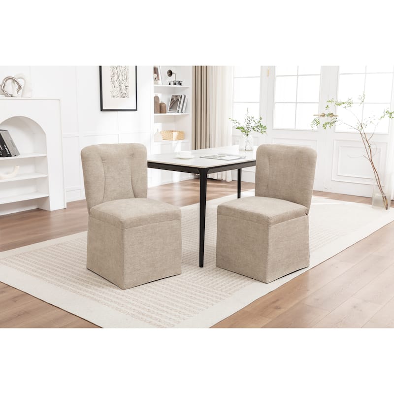 2-Piece Linen Dining Chairs, Modern Fabric Side Chairs,with Padded Seat and Backrest, Upholstered Armless Chairs - Brown