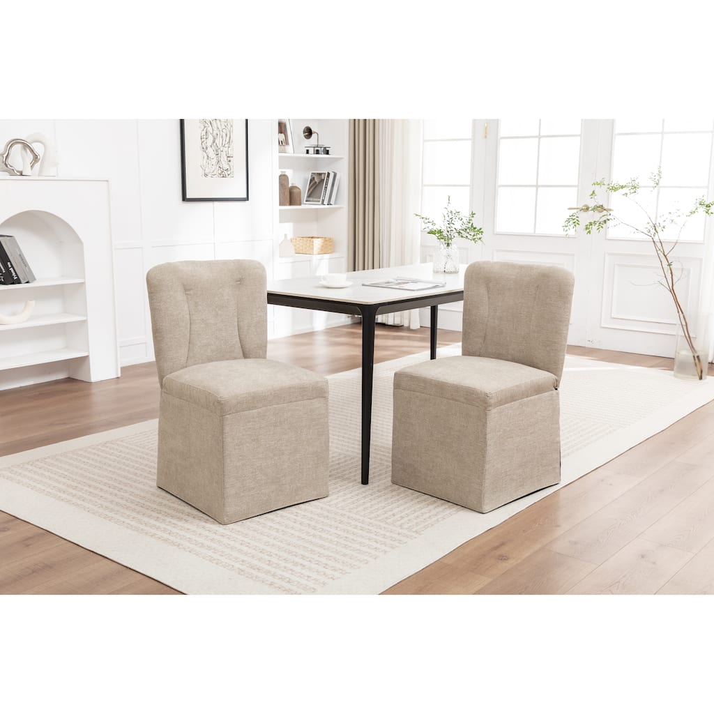 2-Piece Linen Dining Chairs, Modern Fabric Side Chairs,with Padded Seat and Backrest, Upholstered Armless Chairs