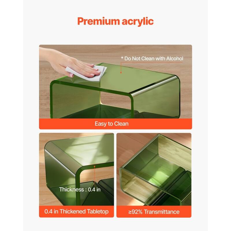 Transparent Green Acrylic Side Table with 2-Tier Storage and Sturdy Design - 11.8 x 15.4 x 17 in