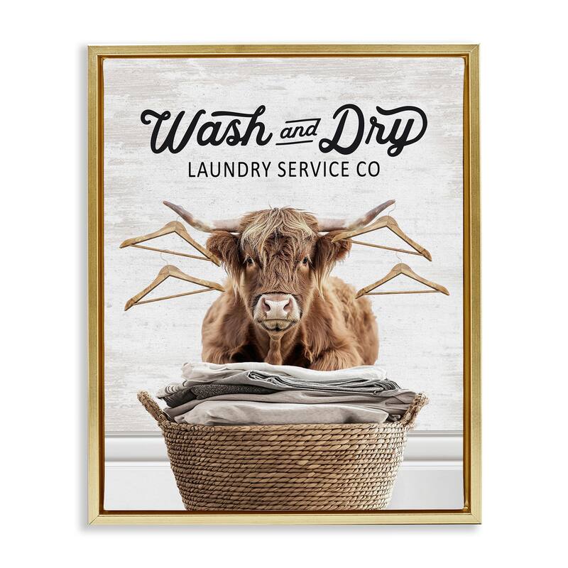 Stupell Wash & Dry Classic Cattle Framed Floater Canvas Wall Art Design By Lettered and Lined - 25 x 31 - Gold