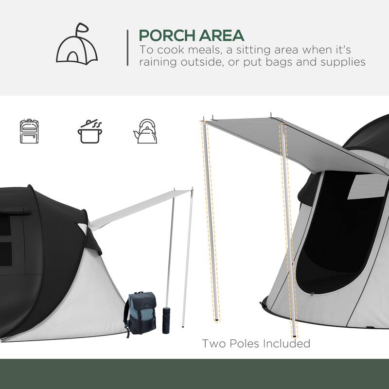 Outdoor Pop Up Tent, Instant Camping Tent with Porch and Carry Bag