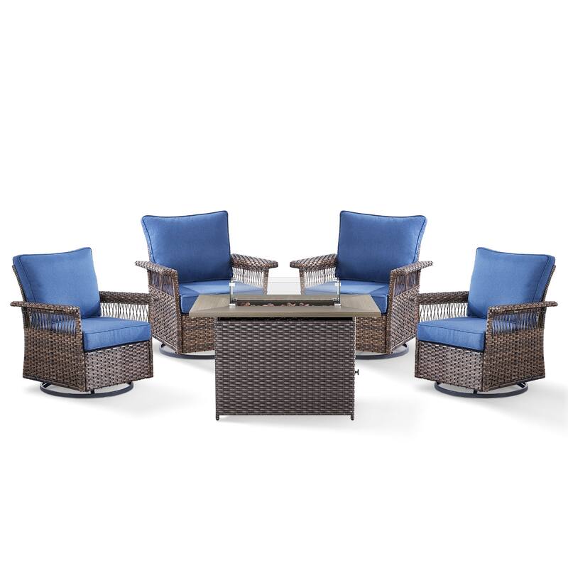 Pocassy 41 in Fire Pit Table with Patio Swivel Chair Set