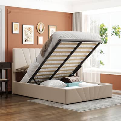 Roomfitters Full Size Upholstered Platform Bed with a Hydraulic Storage System