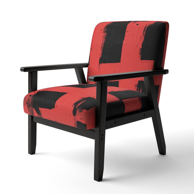 Designart "Black & White Crossing Paths II" Upholstered Abstract Accent Chair - Modern Arm Chair For Living Room