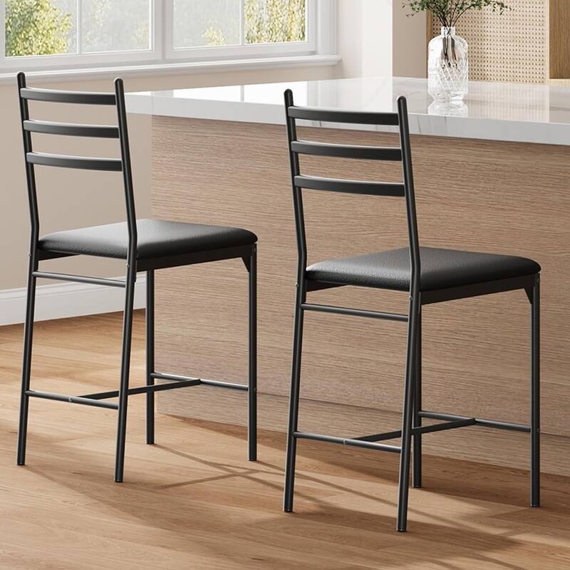 Faux Leather Upholstered 22 Inch Counter Height Barstools Set of 2 - Black