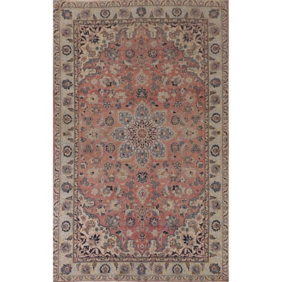 Pink Isfahan Persian Vintage Area Rug Hand-Knotted Wool Carpet - 6'7"x 10'2"