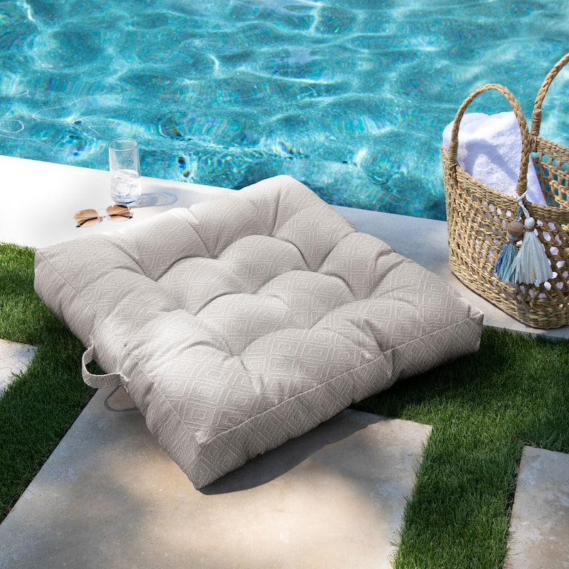 Sorra Home Sunbrella Outdoor Tufted Floor Pillow Single - 24 in H x 24 in W x 5 in D - Retain Oyster