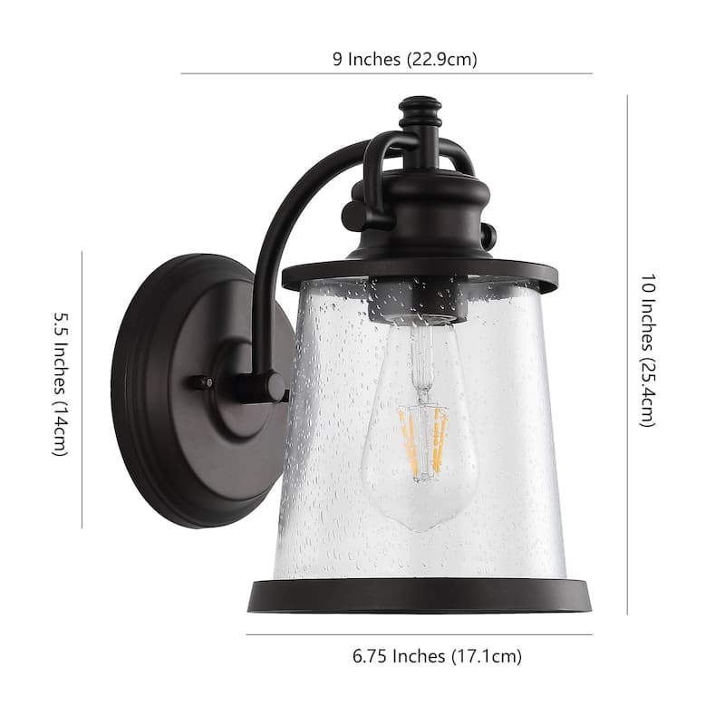 Marais 6.75" Iron/Seeded Glass Vintage Rustic LED Outdoor Lantern, Oil Rubbed Bronze by JONATHAN Y